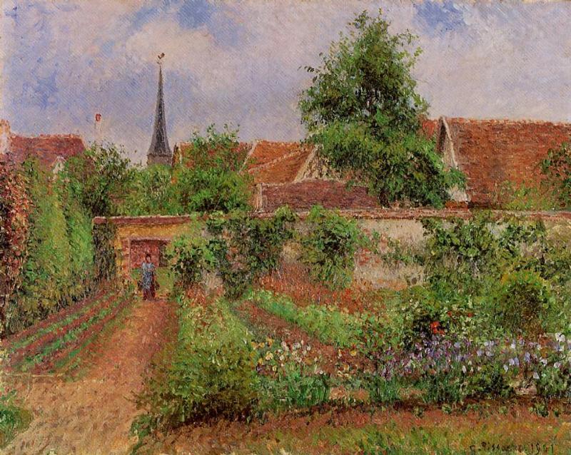 Vegetable Garden in Eragny, Overcast Sky, Morning (1901) - Camille Pissarro Tablo