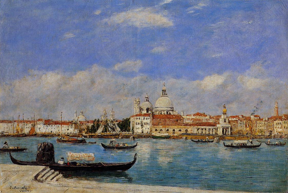 Venice, The Salute and the Douane, the Guidecca from the Rear, View from the Grand Canal (1895) - Eugène Boudin Tablo