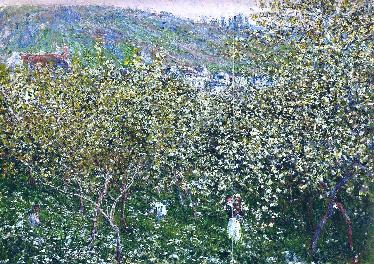 Vetheuil, Flowering Plum Trees (1879) - Claude Monet Tablo