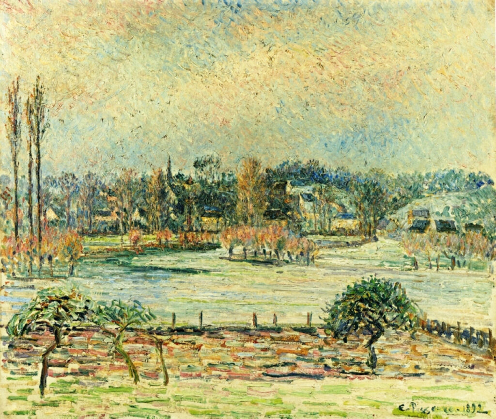 View of Bazincourt, Flood, Morning Effect (1892) - Camille Pissarro Tablo