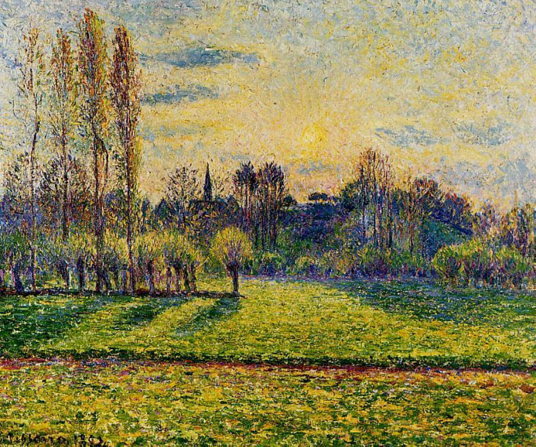 View of Bazincourt, Sunset (1892) - Camille Pissarro Tablo