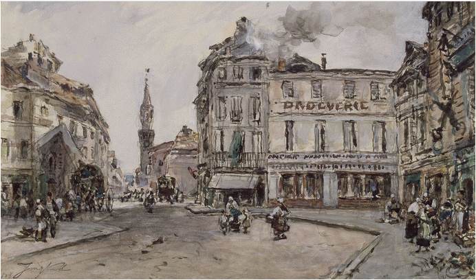 View of a square in Avignon, with a hardware store (1880) - Johan Jongkind Tablo