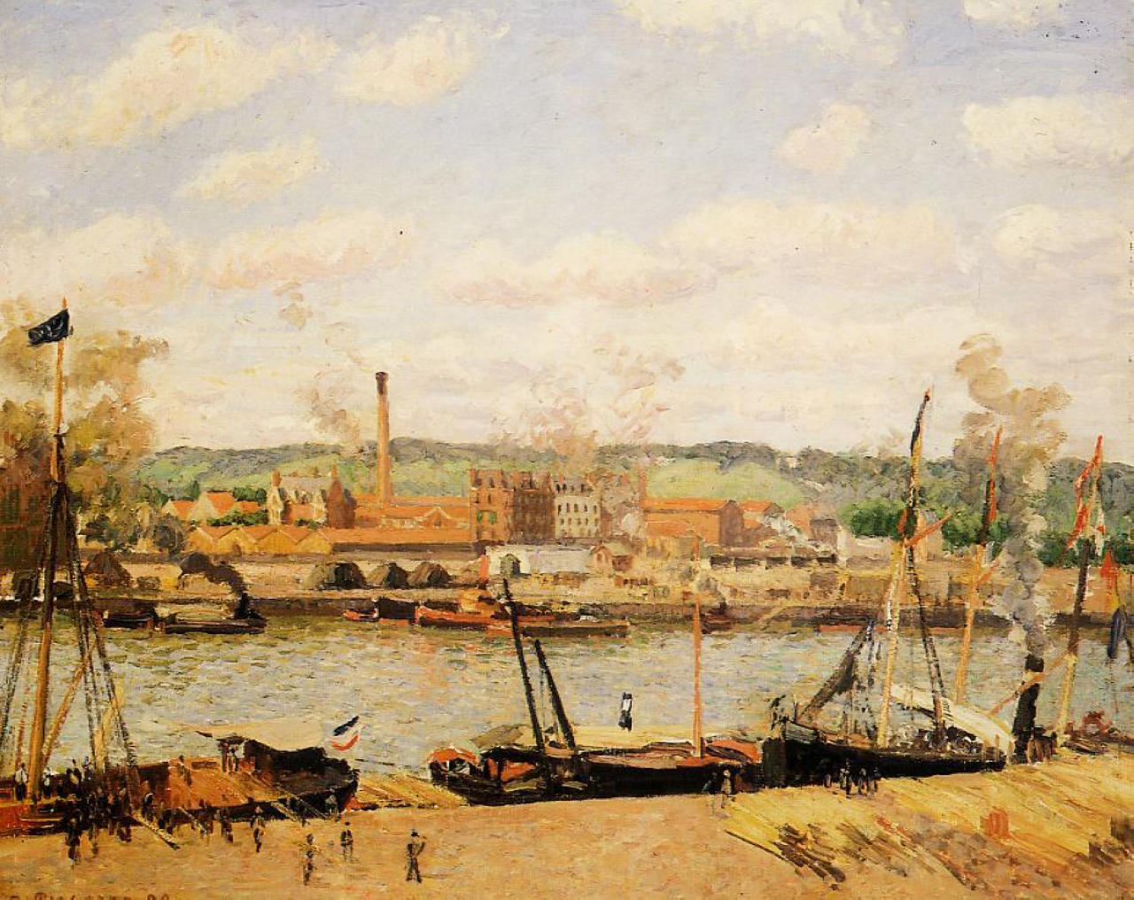 View of the Cotton Mill at Oissel, near Rouen (1898) - Camille Pissarro Tablo