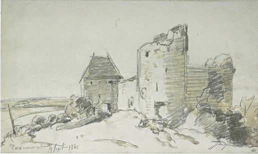 View of the Ruined Castle in Rosemont (1861) - Johan Jongkind Tablo