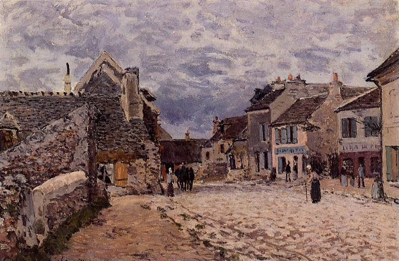 Village Street Grey Weather (1874) - Alfred Sisley Tablo