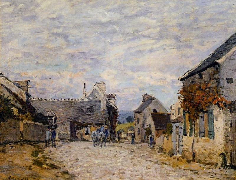 Village Street Louveciennes (1874) - Alfred Sisley Tablo