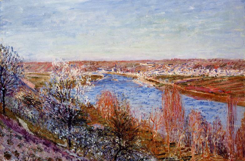 Village of Champagne at Sunset April (1885) - Alfred Sisley Tablo