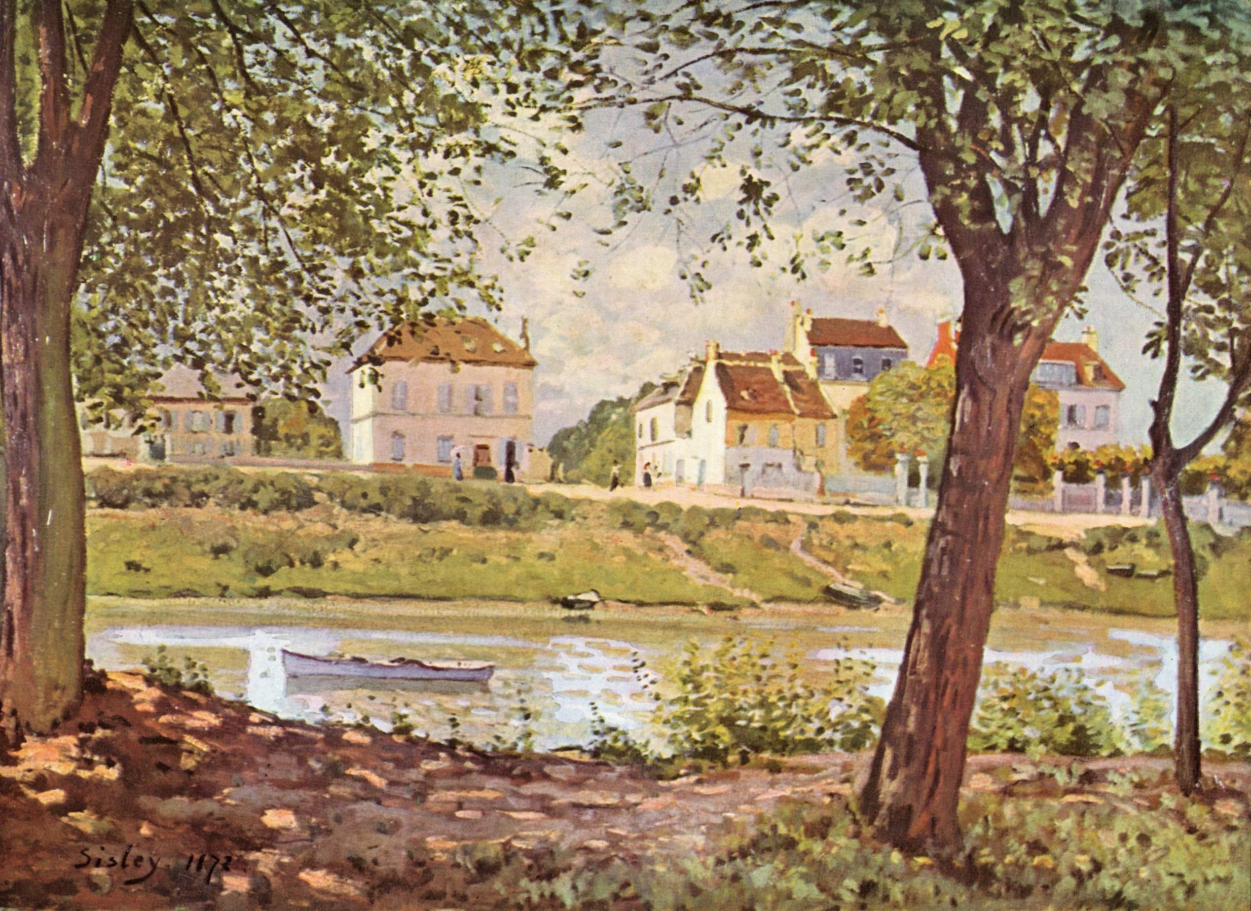 Village on the banks of the Seine (1872) - Alfred Sisley Tablo
