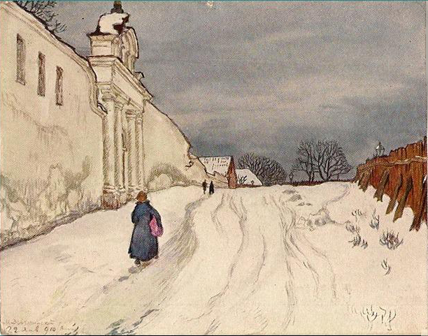 Vilna under the snow - Mstislav Dobuzhinsky Tablo