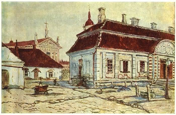Vilna. The old manor house on Tilto Street. (1910) - Mstislav Dobuzhinsky Tablo