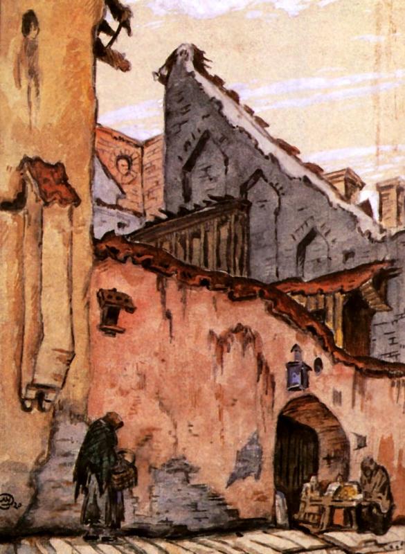 Vilno. Old wall. (1907) - Mstislav Dobuzhinsky Tablo