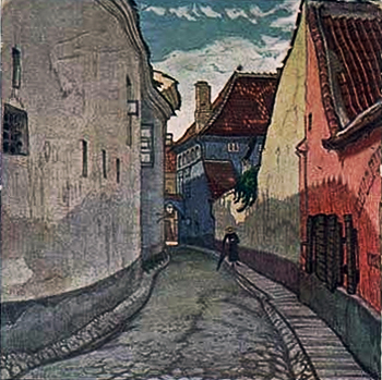 Vilno. Side street Piles (Bernardine). (1906) - Mstislav Dobuzhinsky Tablo