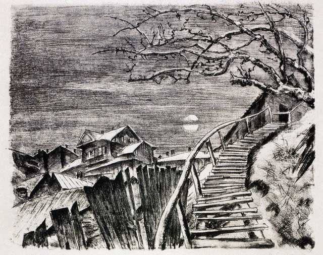 Vitebsk. The staircase. (1923) - Mstislav Dobuzhinsky Tablo