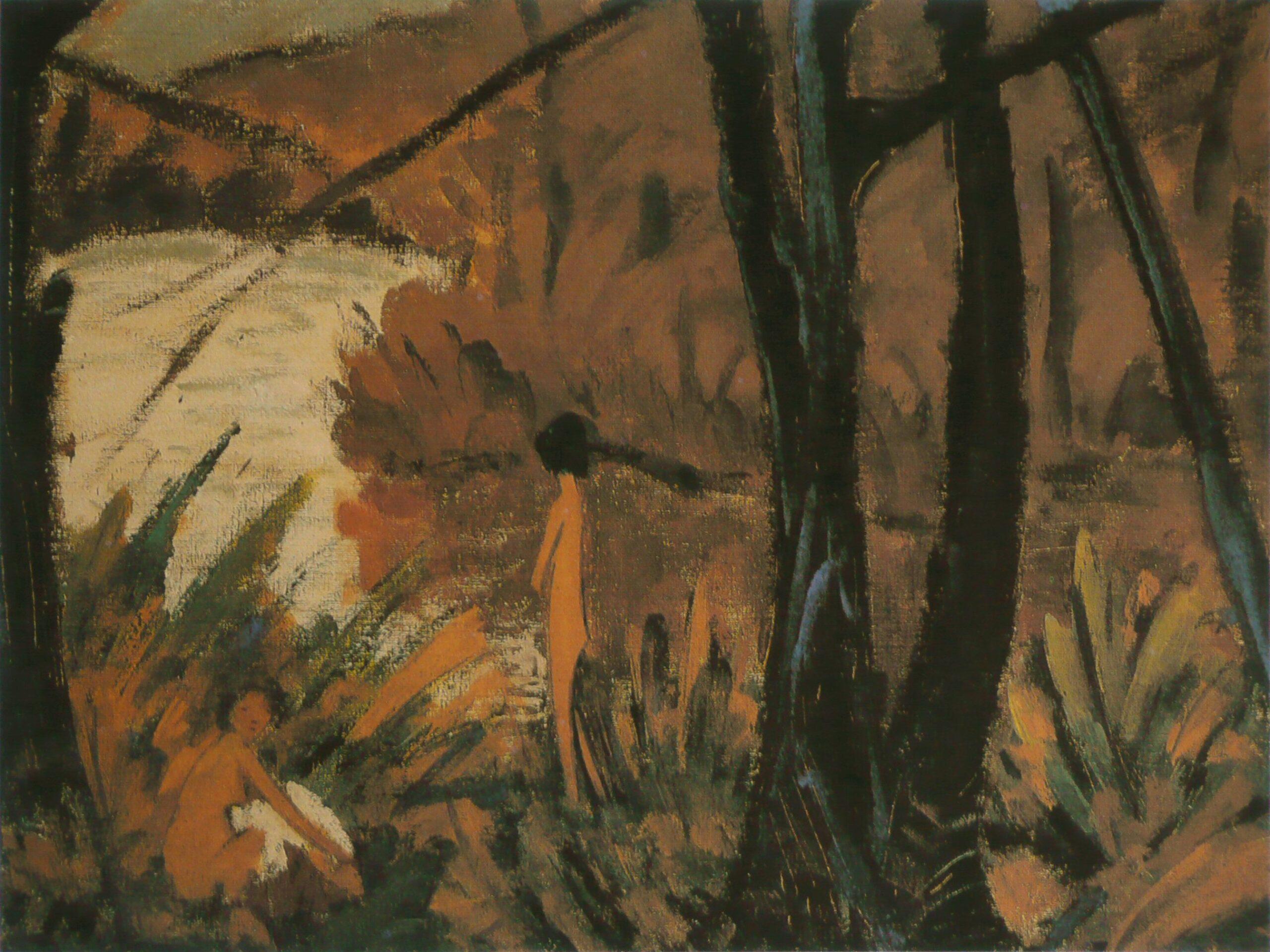 Waldsee Mit Zwei Akten (1915) - Otto Mueller Tablo