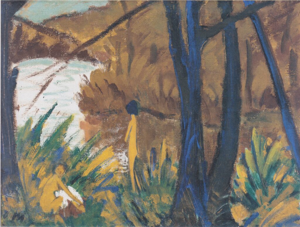 Waldsee Mit Zwei Akten (1917) - Otto Mueller Tablo