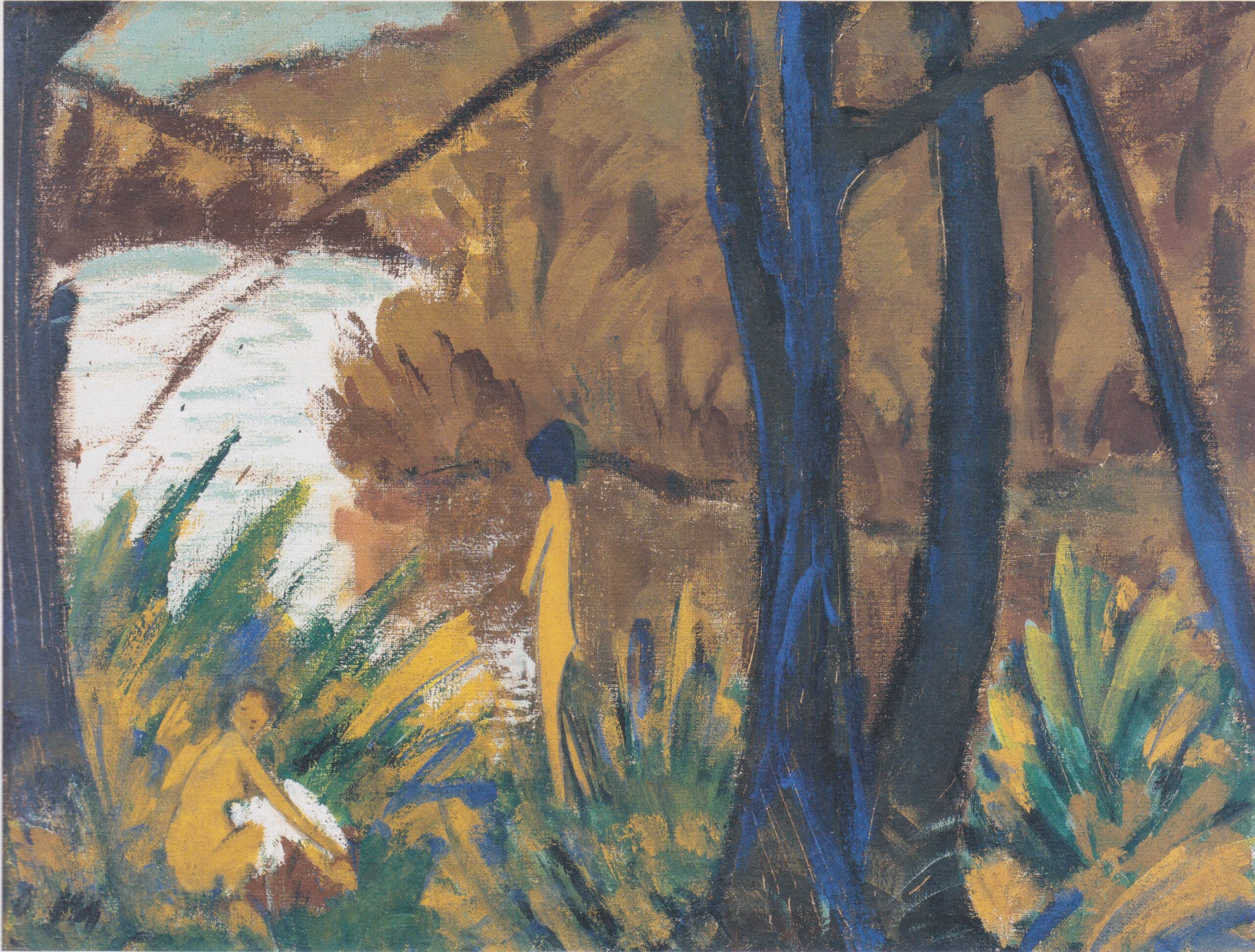 Waldsee Mit Zwei Akten (1917) - Otto Mueller Tablo