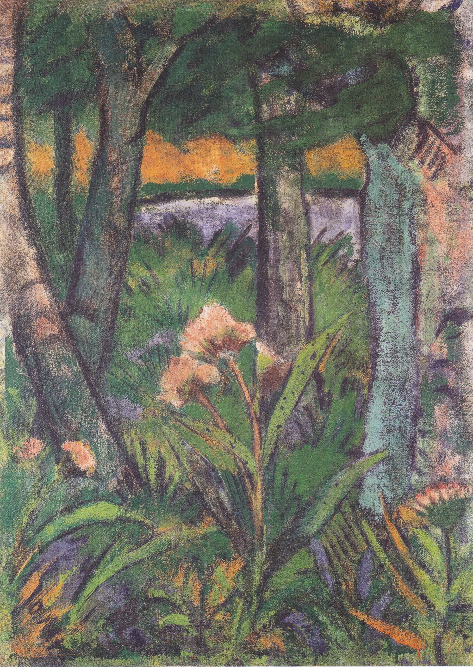 Waldstück Mit Blumen Und Teich (1925) - Otto Mueller Tablo