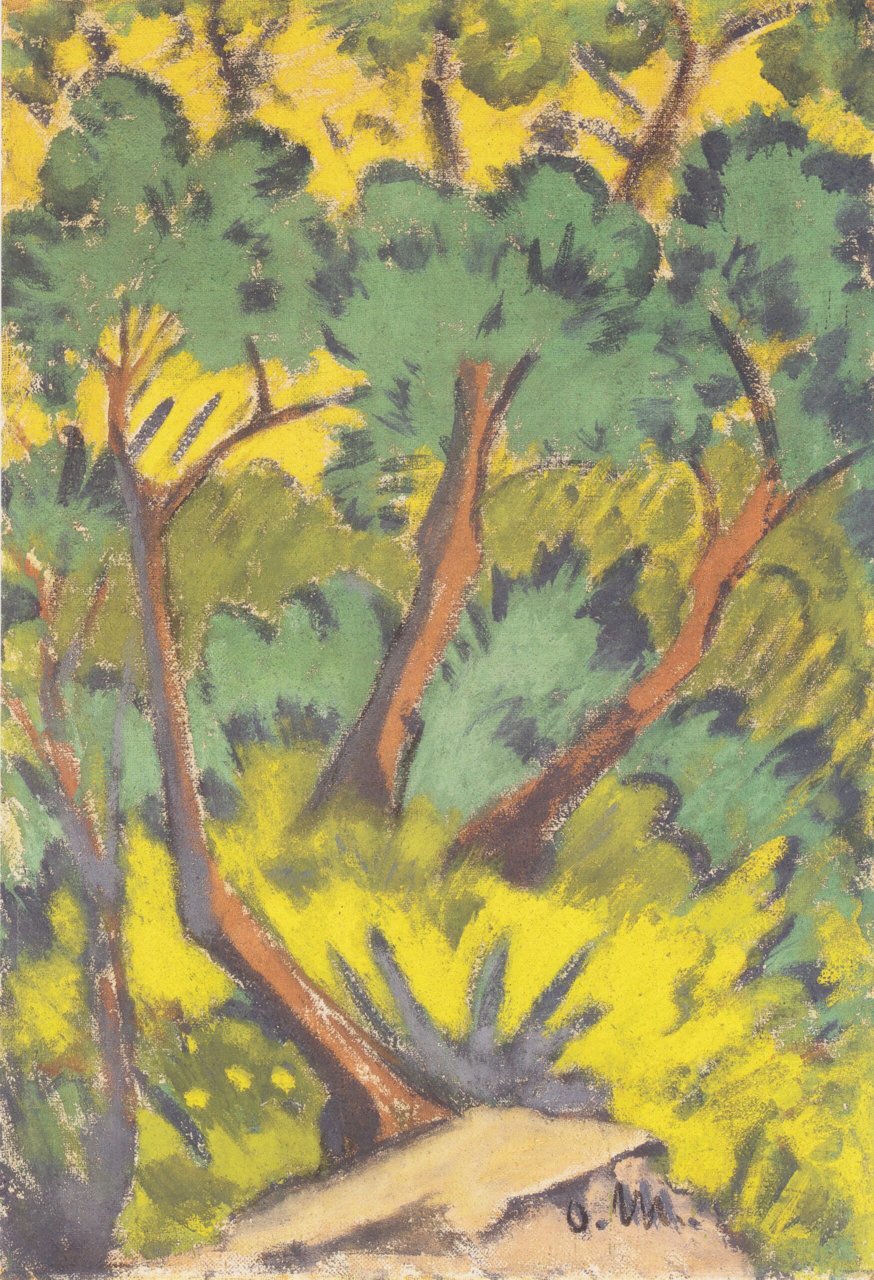Waldstück Mit Stein Und Gebüsch (1919) - Otto Mueller Tablo