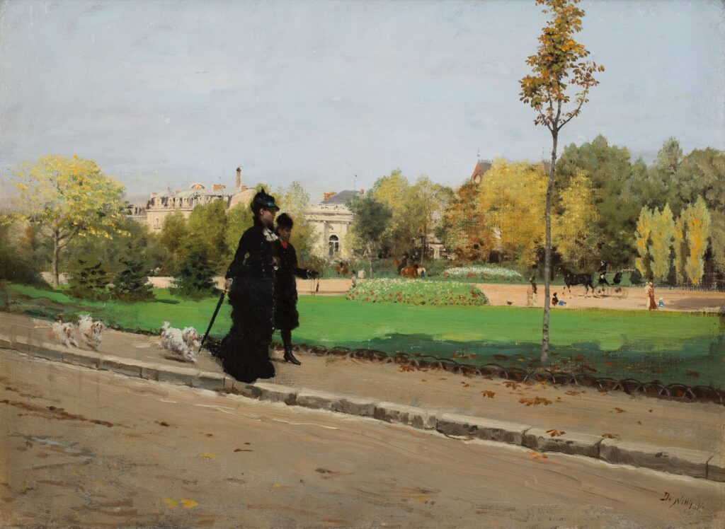 Walk with the dogs (1874) - Giuseppe De Nittis Tablo