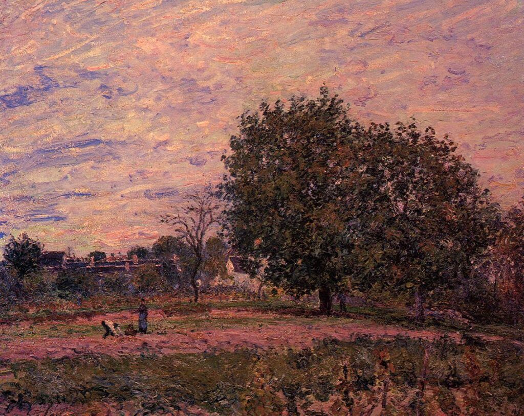 Walnut Trees, Sunset Early Days of October (1882) - Alfred Sisley Tablo
