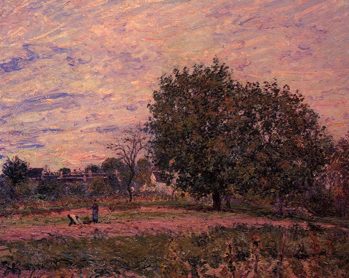 Walnut Trees, Sunset Early Days of October (1882) - Alfred Sisley Tablo