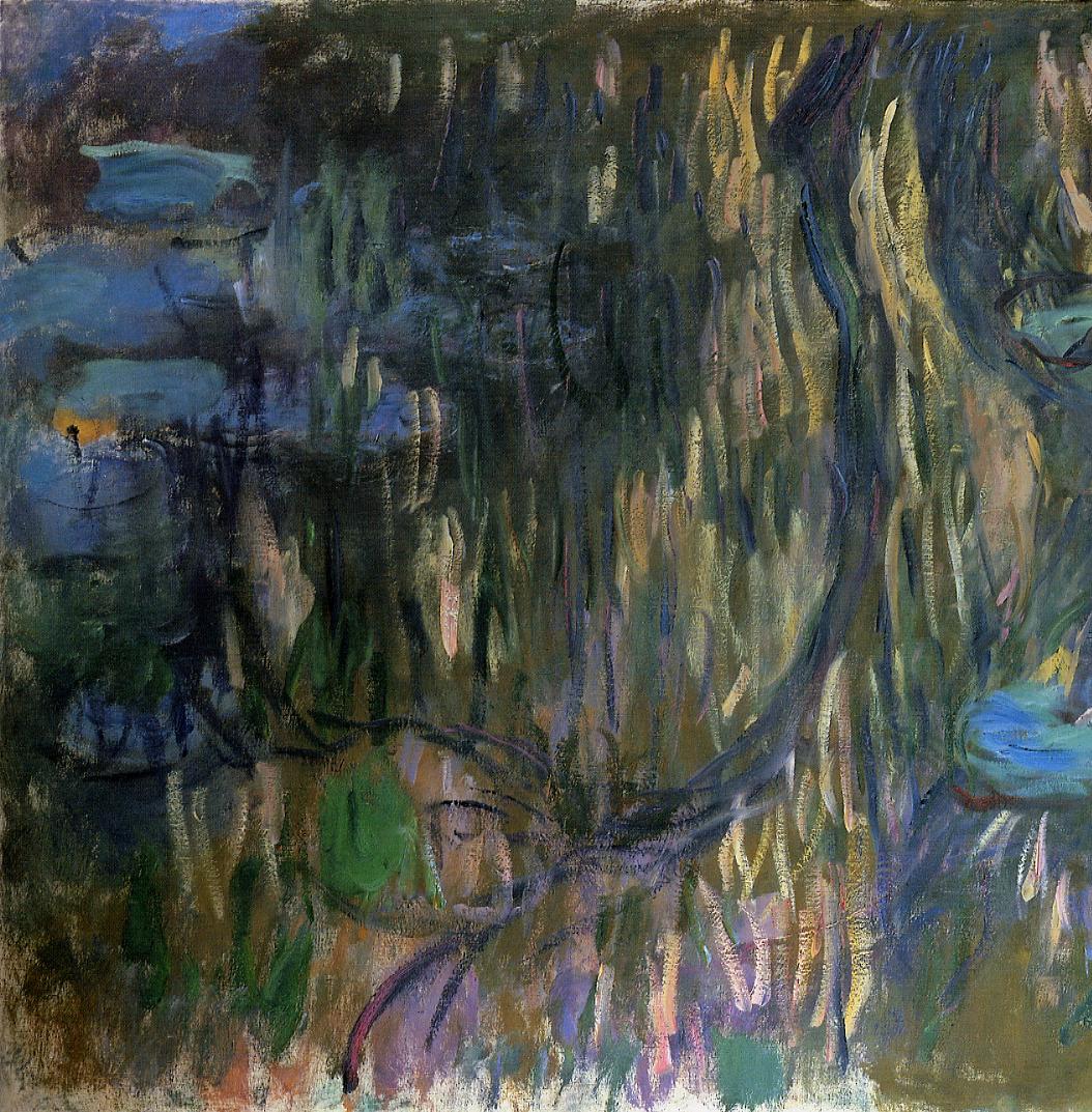 Water Lilies, Reflections of Weeping Willows (left half) (1916) - Claude Monet Tablo