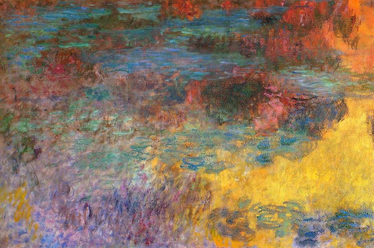 Water Lily Pond, Evening (left panel) (1920) - Claude Monet Tablo
