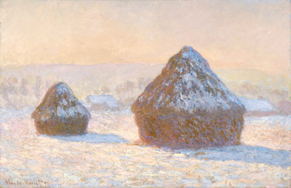 Wheatstacks, Snow Effect, Morning (1891) - Claude Monet Tablo