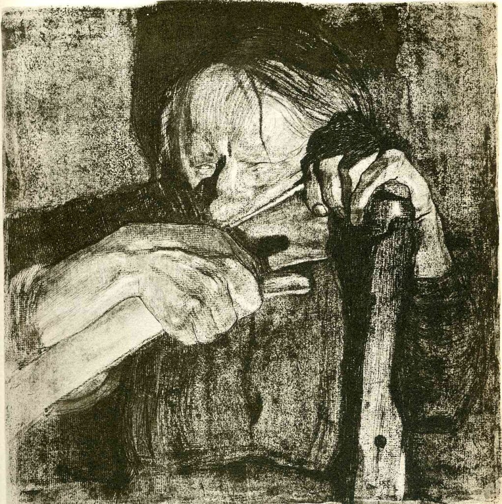 Whetting the Scythe (1905) - Käthe Kollwitz Tablo