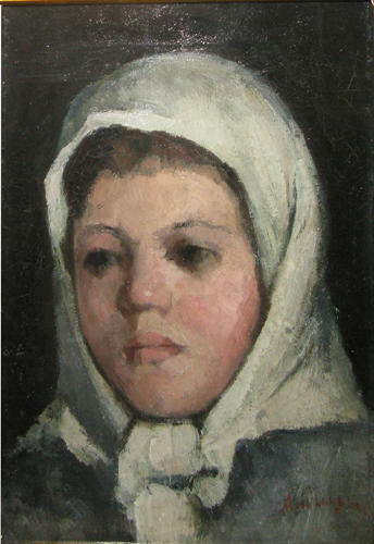 White Headscarf Girl Head - Ion Andreescu Tablo