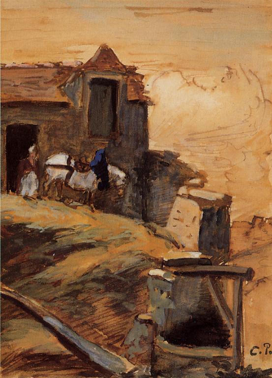 White Horse on a Farm (1874) - Camille Pissarro Tablo