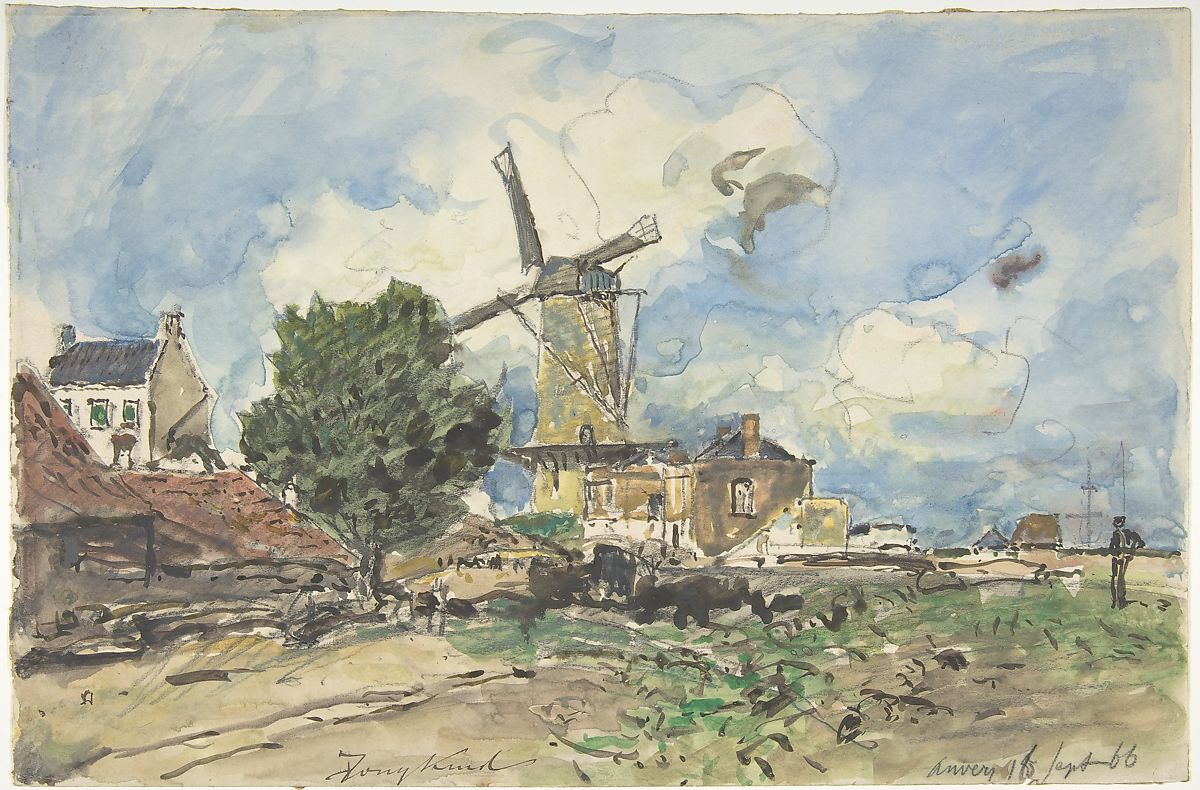 Wind Mill at Antwerp (1866) - Johan Jongkind Tablo