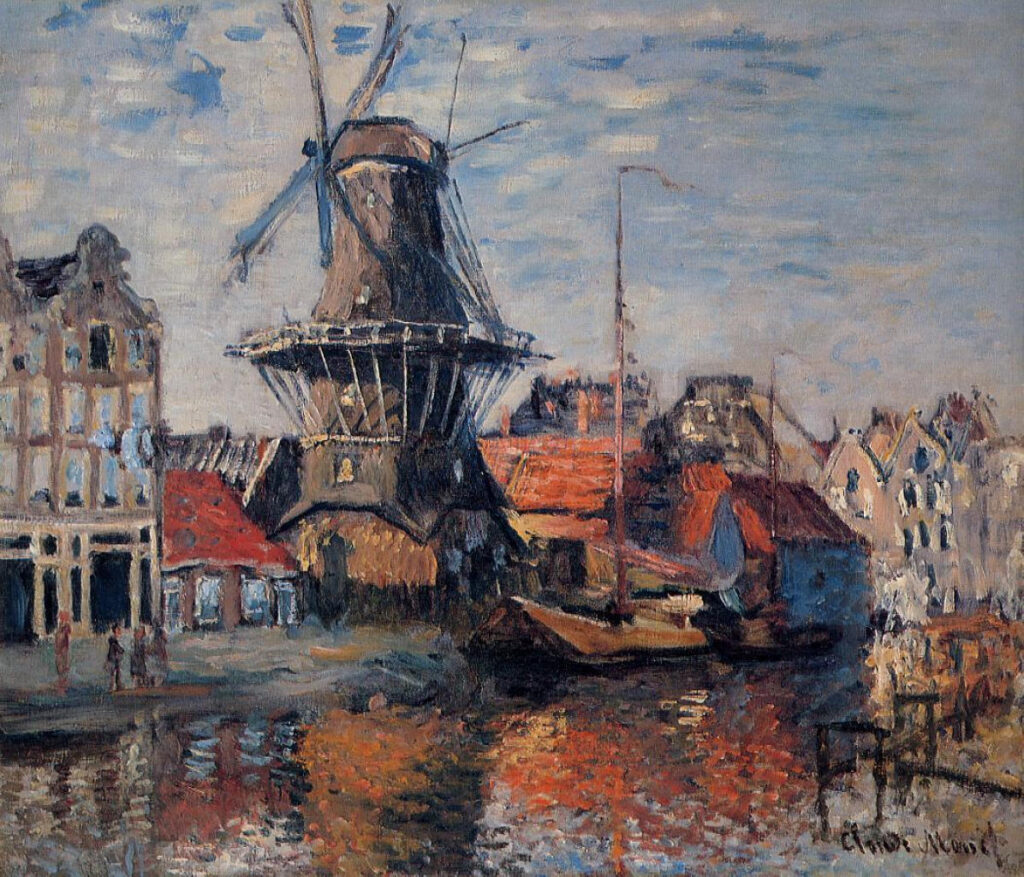 Windmill on the Onbekende Canal, Amsterdam (1874) – Claude Monet Tablo