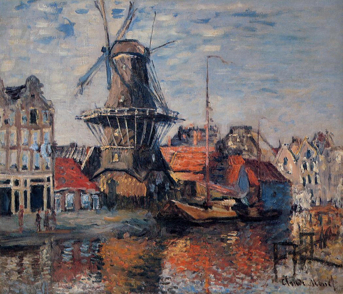 Windmill on the Onbekende Canal, Amsterdam (1874) - Claude Monet Tablo