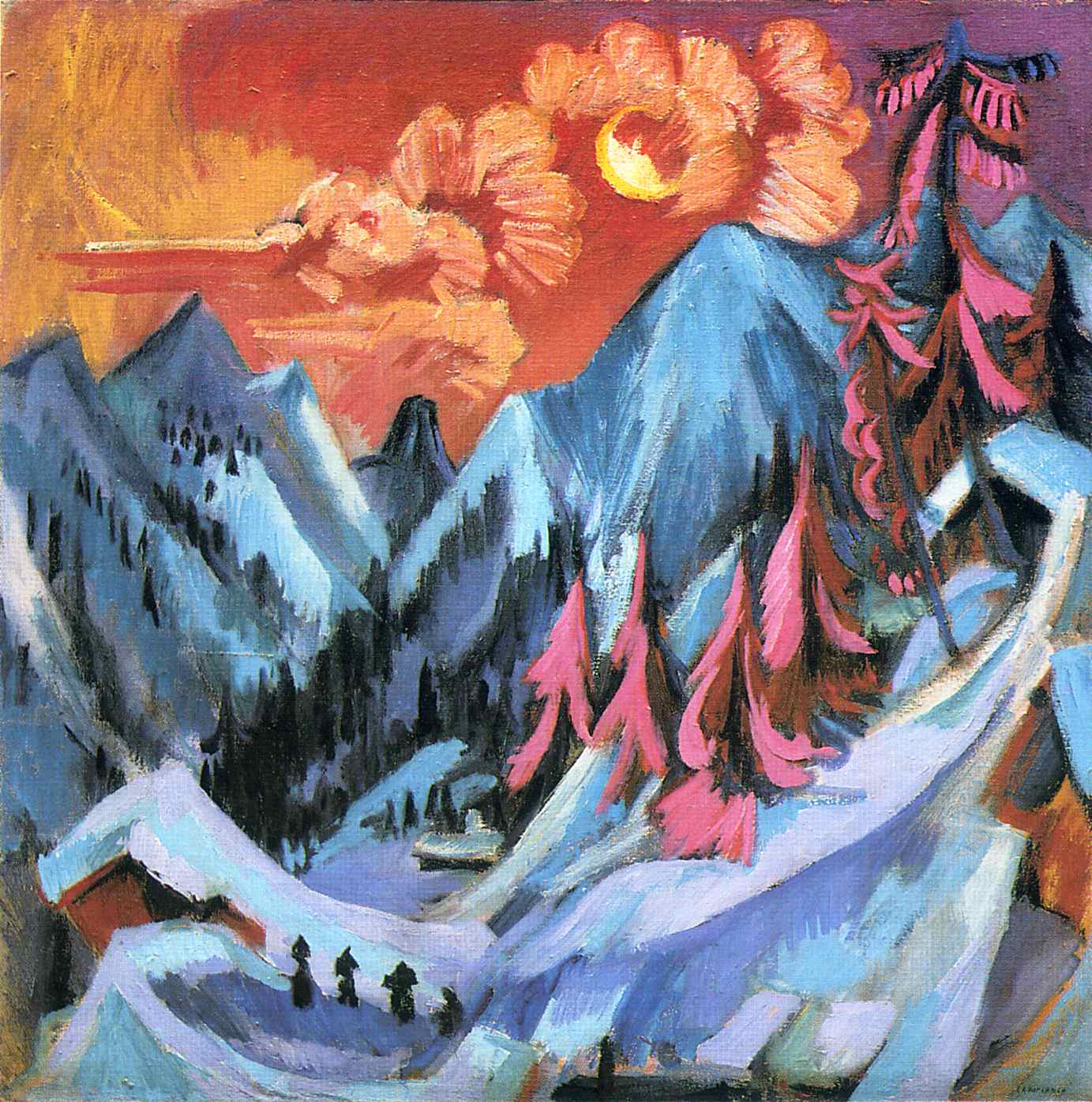 Winter Landscape in Moonlight (1919) - Ernst Ludwig Kirchner Tablo