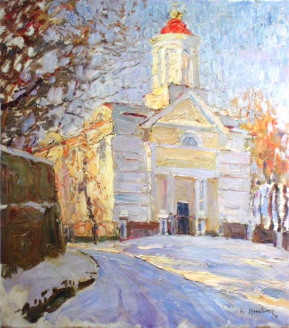 Winter Landscape with a Church (1905) - Abraham Manievich Tablo