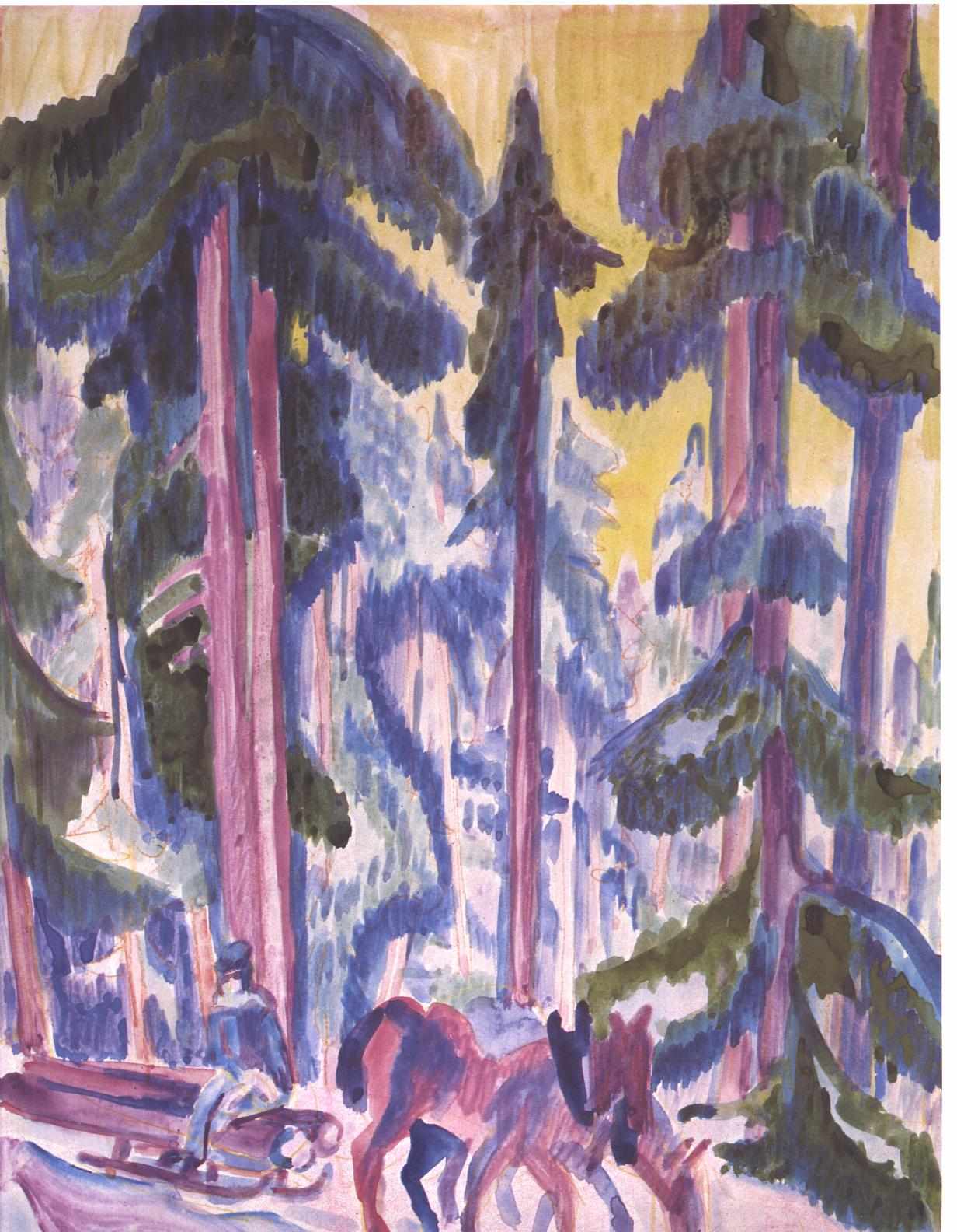 Wod Cart in Forest - Ernst Ludwig Kirchner Tablo