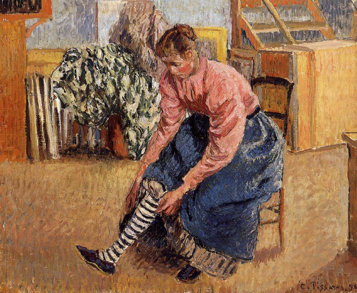 Woman Putting on Her Stockings (1895) - Camille Pissarro Tablo