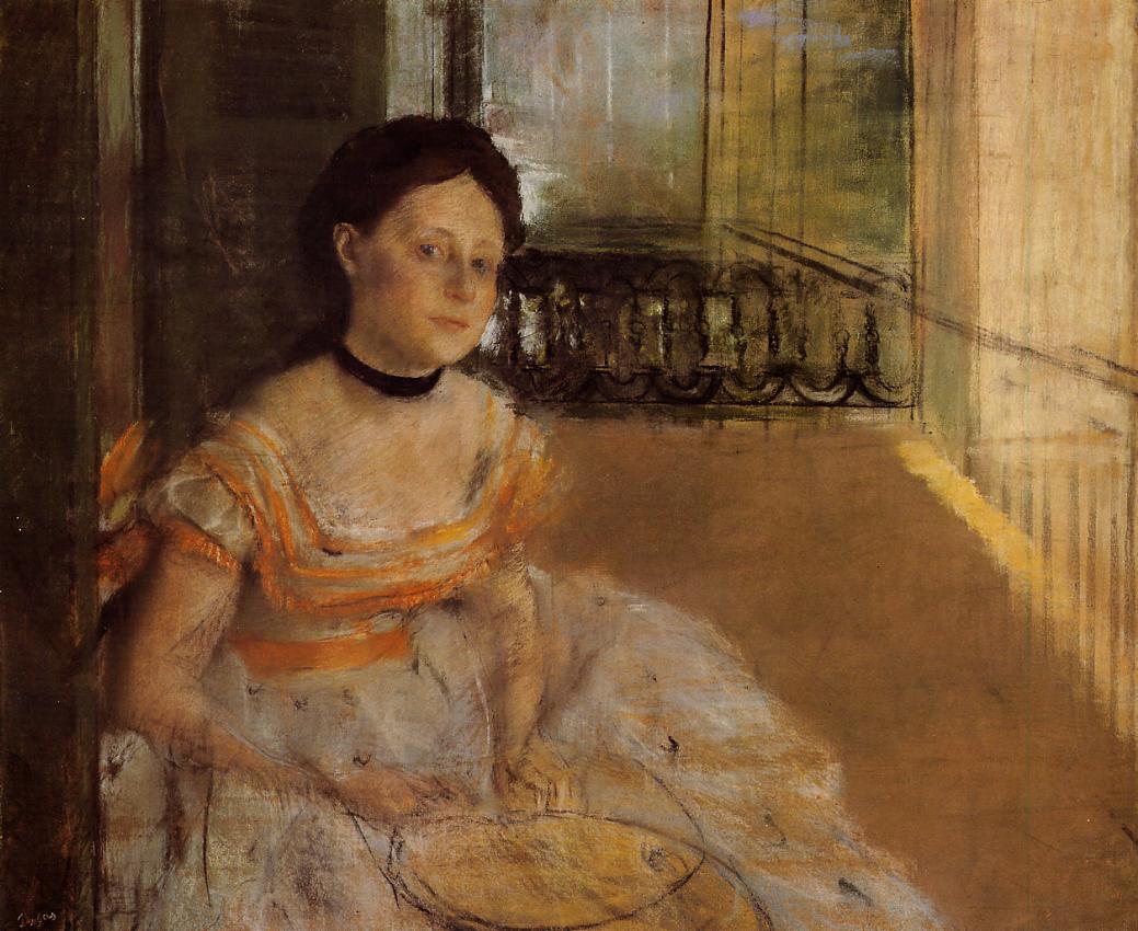 Woman Seated on a Balcony (1872) - Edgar Degas Tablo