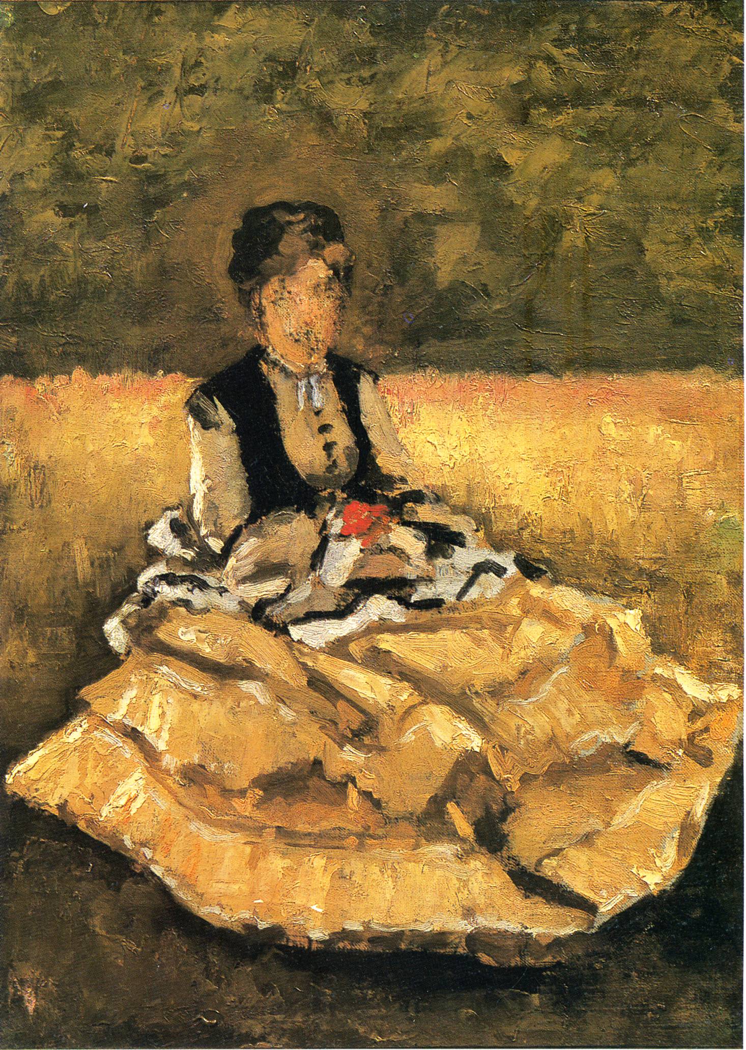 Woman Seated on the Lawn (1874) - Gustave Caillebotte Tablo