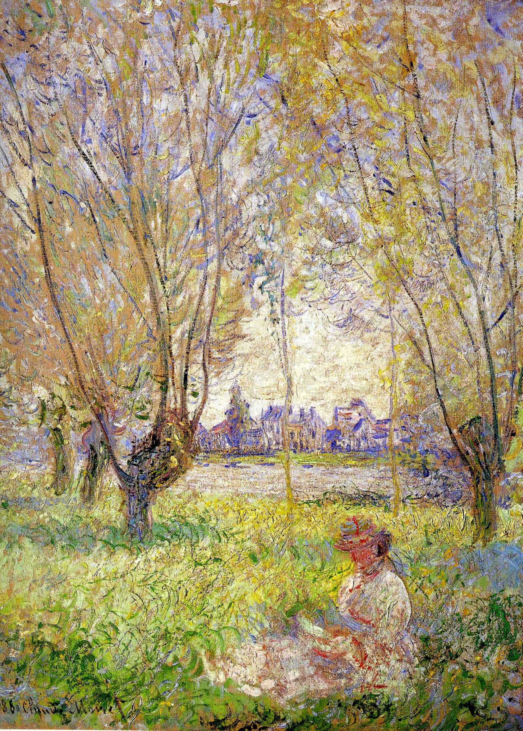 Woman Sitting under the Willows (1880) - Claude Monet Tablo