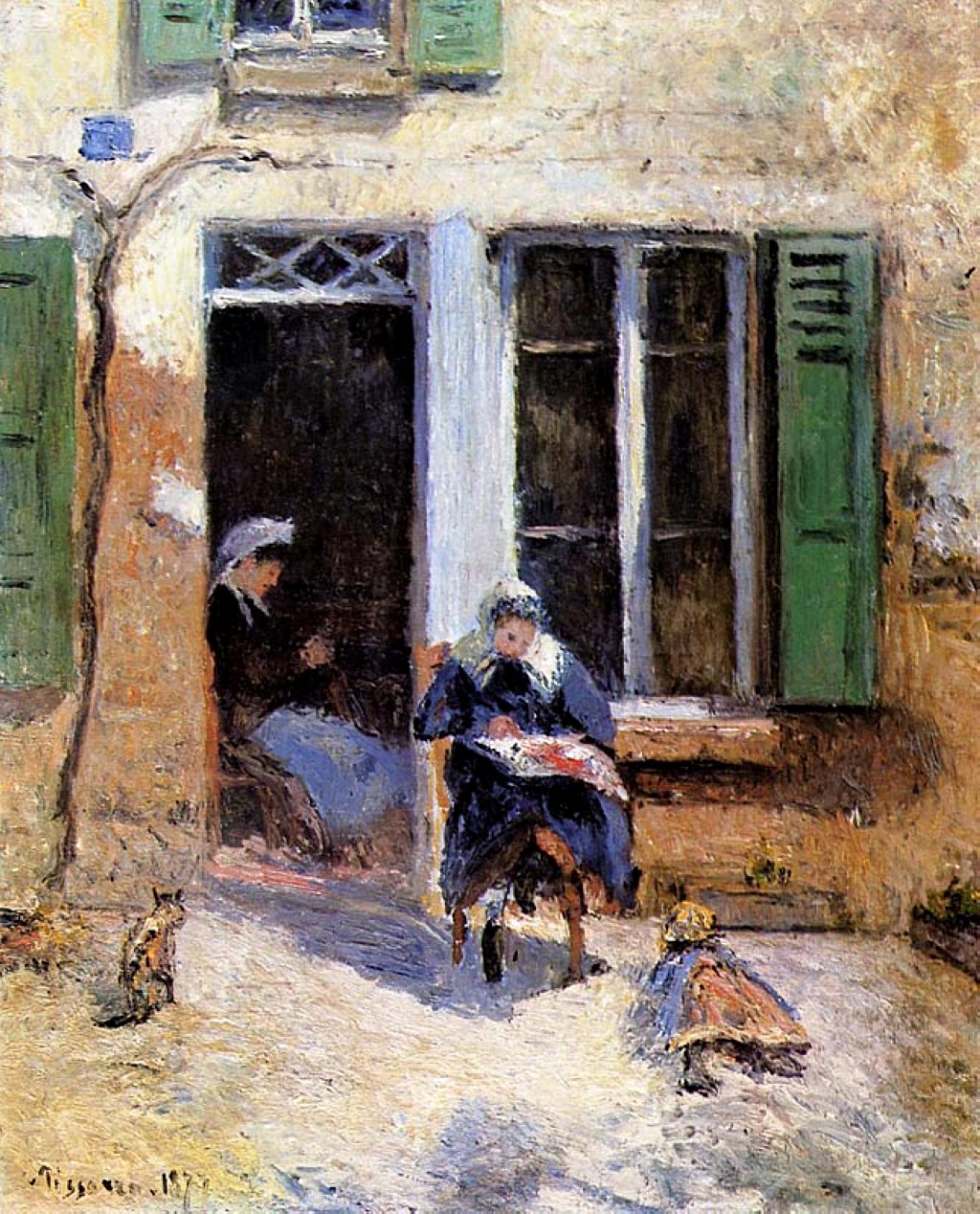 Woman and Child Doing Needlework (1877) - Camille Pissarro Tablo