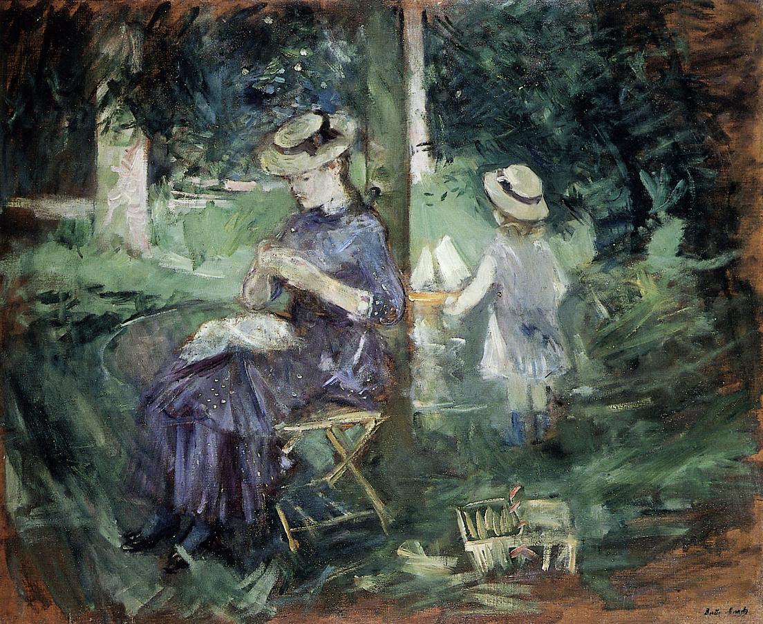Woman and Child in a Garden (1883) - Berthe Morisot Tablo