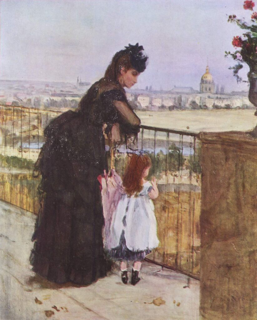 Woman and child on the balcony (1872) - Berthe Morisot Tablo