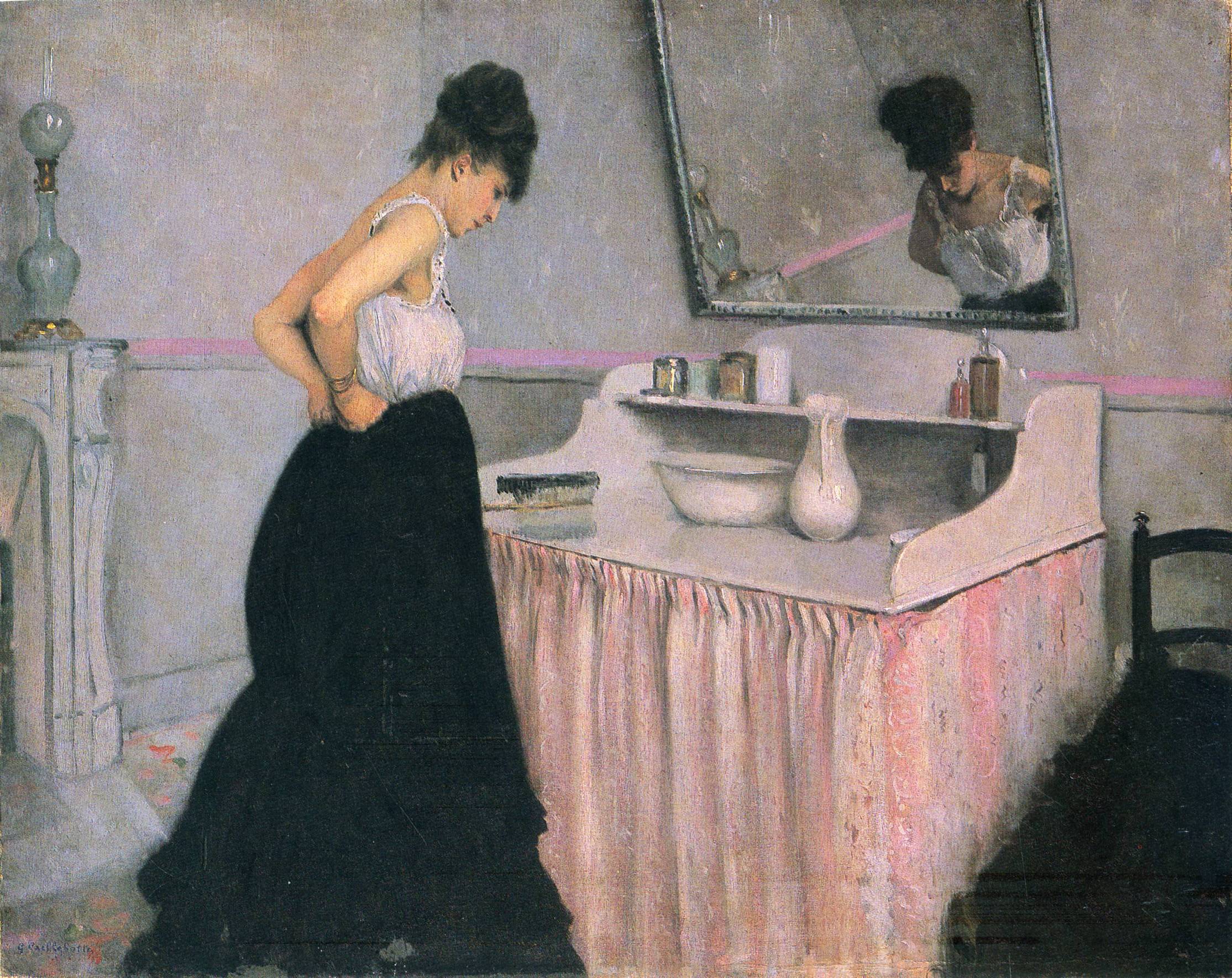 Woman at a Dressing Table (1873) - Gustave Caillebotte Tablo