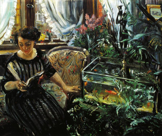 Woman by a Goldfish Tank (1911) - Lovis Corinth Tablo