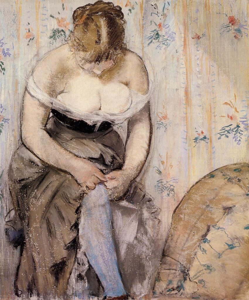 Woman fastening her garter (1878) - Edouard Manet Tablo