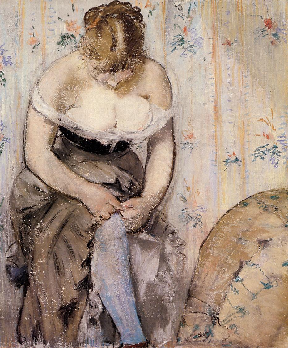 Woman fastening her garter (1878) - Edouard Manet Tablo