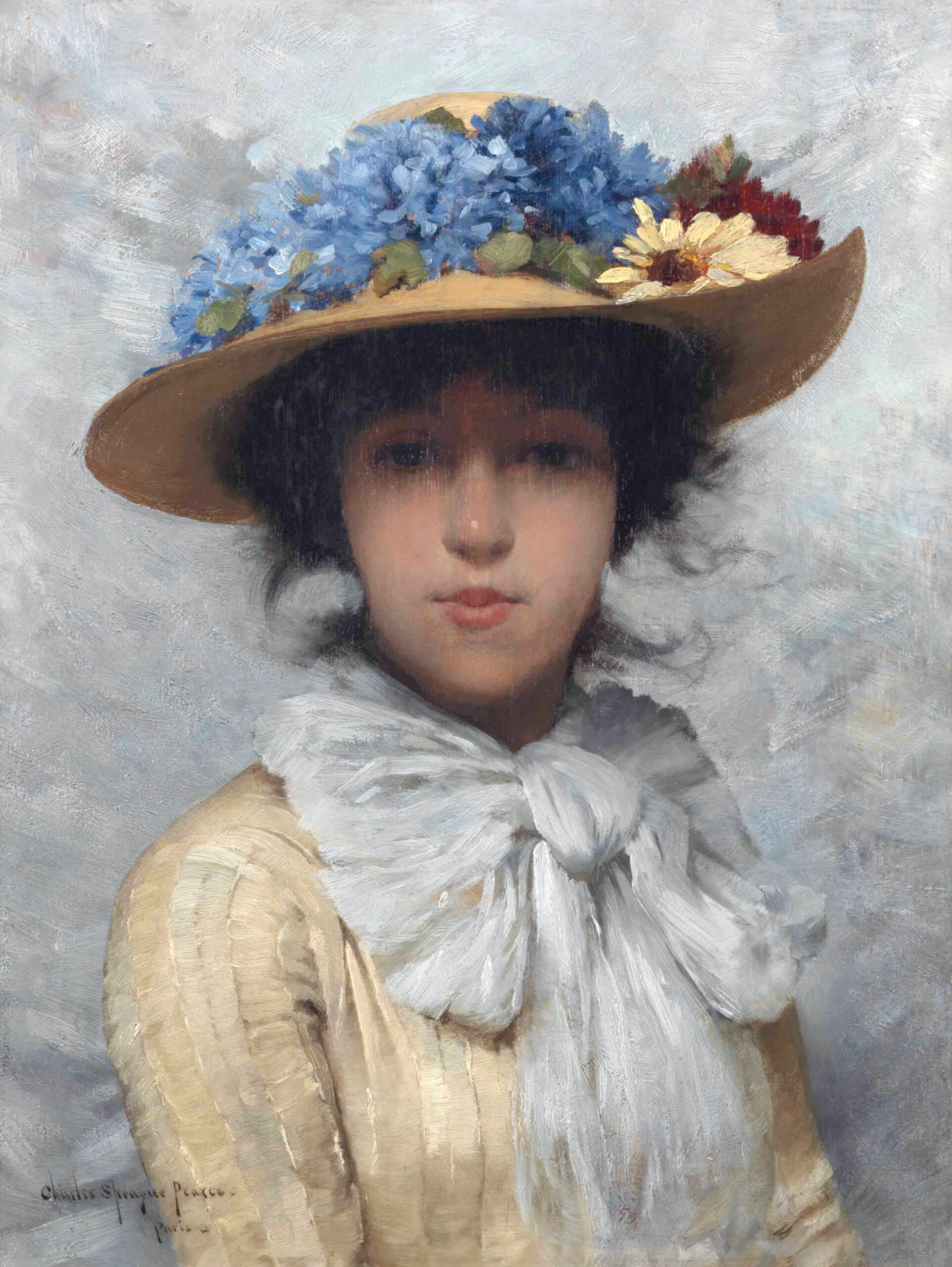 Woman in White Dress and Straw Hat (1880) - Charles Sprague Pearce Tablo