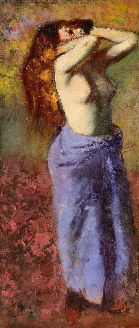 Woman in a Blue Dressing Gown, Torso Exposed (1887) - Edgar Degas Tablo